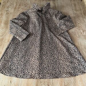 Beige Leopard Print Dress with Ruffle Collar and Bow Back